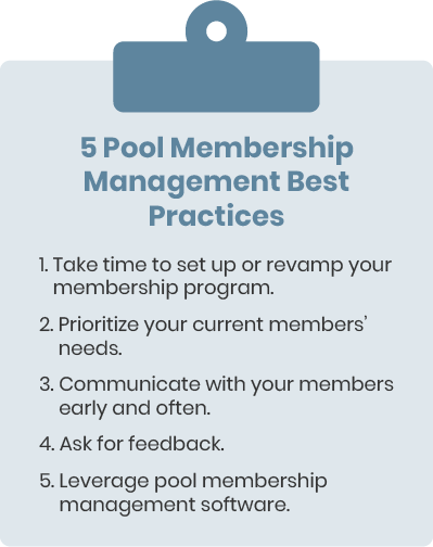 This clipboard image lists the five pool membership management best practices detailed below.